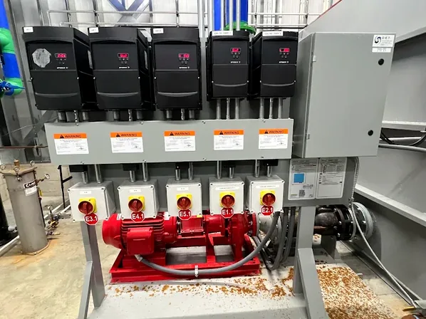 Industrial motor station with E3.1 through E5.1 lockout points and multi-point isolation, the kind of complete LOTO setup we install